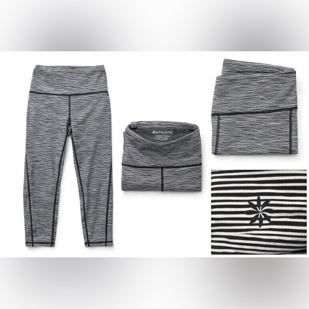 Athleta Ultimate Stash Capri Leggings Black White Stripe Yoga Gym Women’s XS